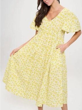 SM Wardrobe V-Neck Mint Leaves Midi Maxi Dress